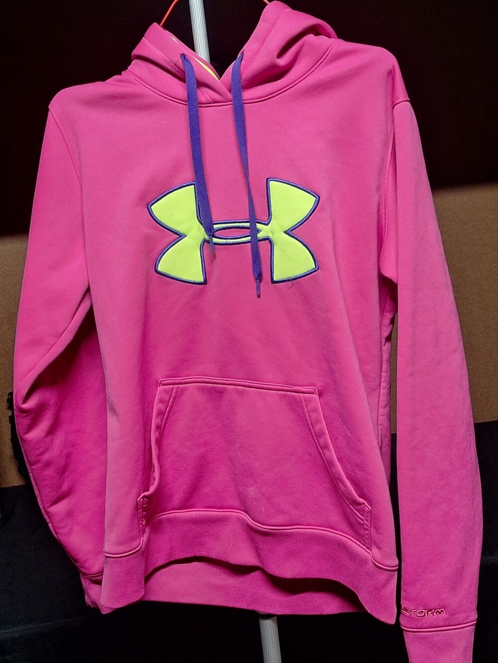 Under Armour Pink Pullover Hoodie with Neon Logo